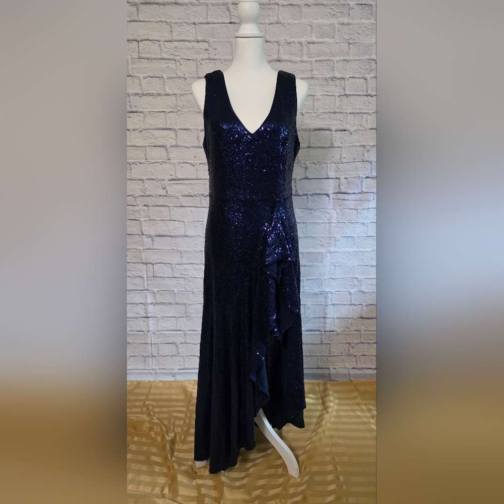 Grace Karin Midnight Navy Sequin Asymmetrical Gown